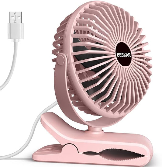 BESKAR Small Clip on Fan, 3 Speeds USB Fans with Strong Airflow, Clip & Desk Fans USB Plug in with Sturdy Clamp - Ultra Quiet operation Fan for Office Dorm Bedroom Stroller