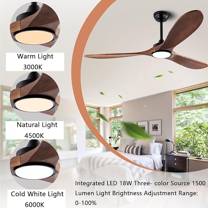 60" Wood Ceiling Fans with Lights and Remote Control,Indoor Outdoor 3 Blades Wooden Ceiling Fan for Garage,Patio,Living Rooms,Bedrooms,Offices,Farmhouse(Black+Dark Walnut)