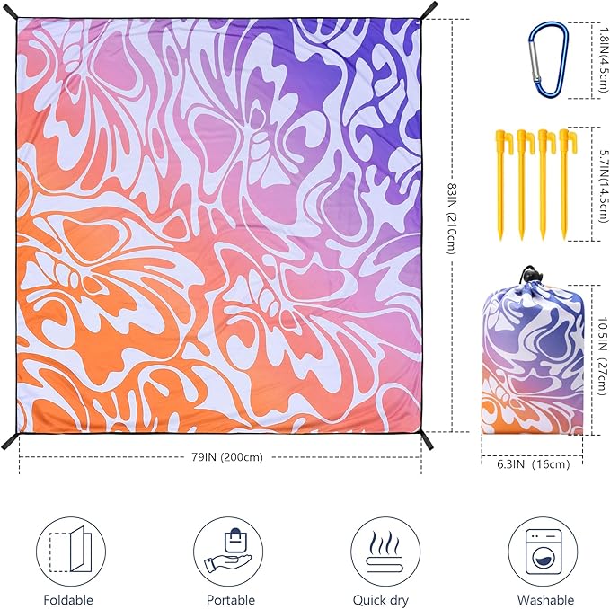 Beach Blanket Waterproof Sandproof Beach Mat 79" X 83"/10'x9'for 2-8 Adults Quick Drying Outdoor Picnic Mat Beach Accessories for Travel, Camping, Hiking