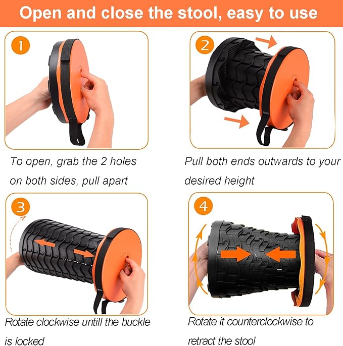 Fishboy Upgraded Collapsible Stool, 400lbs Max Weight, Lightweight But Sturdy, Portable Retractable Folding Telescoping Foldable Camping Stool for Adults Outdoor Fishing Hiking Gardening Travel BBQ