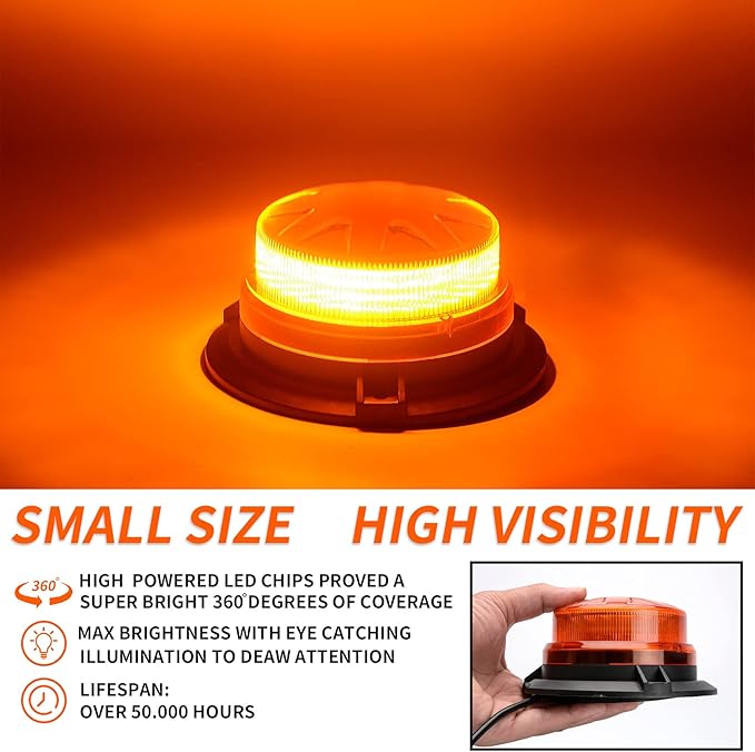 AUXMOTEC Amber Led Emergency Strobe Beacon Lights Bar with Magnetic Mount and 8 Flash Models Yellow Warning Safety Rooftop Signal Lamps Vehicles Forklift Truck Tractor Golf Car Carts (24-LED 12V-24V)