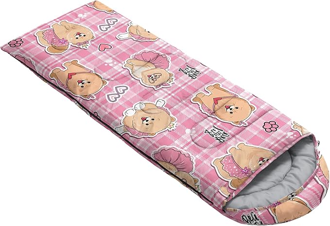 AILONEN Pink Lovely Rabbit Sleeping Bag for Girls Kids Adults,Warm and Cool Weather,Lightweight,Waterproof Backpacking,Cartoon Flowers Printed Bunny Sleeping Bag for Camping