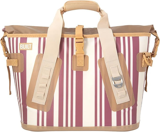 BUILT Large Welded Soft Portable Cooler with Wide Mouth Opening Insulated and Leak-Proof Dusty Rose Stripe