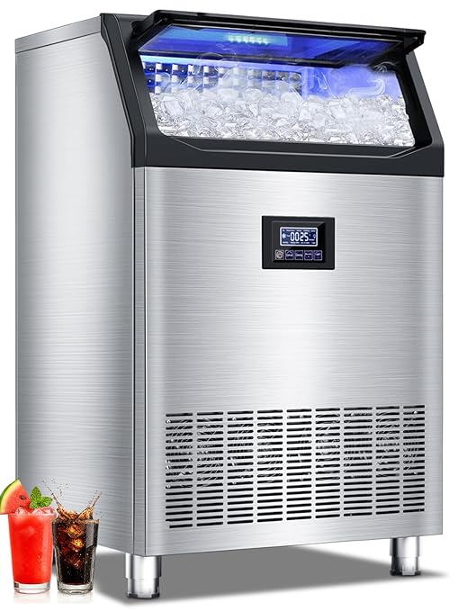 Commercial Ice Maker Machine, 300 Lbs/24H with 115 Lbs Storage Bin, Stainless Steel Freestanding/Under Counter Large Ice Maker with Self-Cleaning for Home, Restaurant, Bar, Cafe