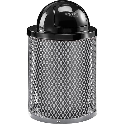 Global Industrial 36 Gallon Outdoor Steel Trash Can with Dome Lid, Plastic Liner and Anchor Kit Included, 23-1/2" Diameter x 40" H, Powder Coat Finish, Unassembled, Gray