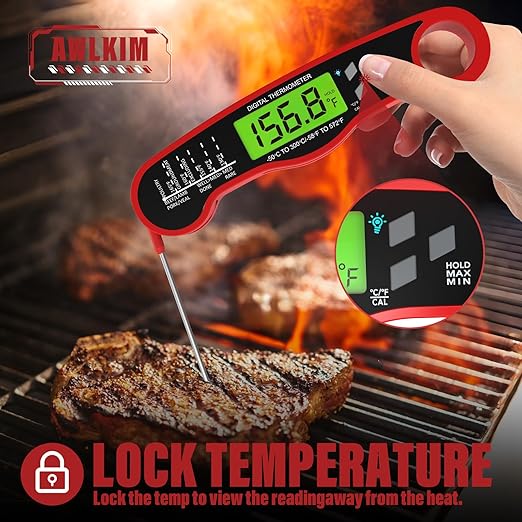 AWLKIM® Digital Meat Thermometer for Cooking - IP67 Waterproof Kitchen Thermometer with Backlight and Hold, Fast Instant Read Thermometer, Candy Making, Outside Grill, Stocking Stuffers for Men-2 pack