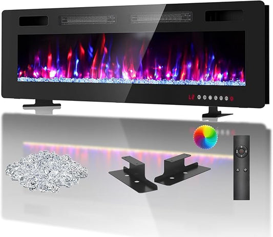 BREEZEHEAT 72 Inch Ultra Thin Electric Fireplace-Freestanding or Recessed Wall Mounted Fireplace Heater, Remote Control, Touch Screen, 750W/1500W, 8H Timer for Living Room, Bedroom, Office