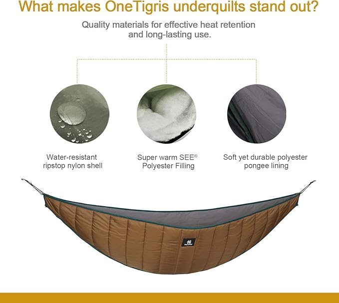 OneTigris Hideout Hammock Underquilt, Lightweight 4 Season Hammock Gear for Camping, Hiking, Backpacking, Travel, Beach, Backyard, Patio, Portable