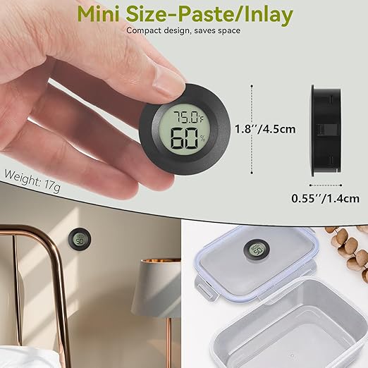 3-Pack Mini Hygrometer & Thermometer, Indoor Outdoor Digital Humidity Meter Gauge Temperature, ℉/℃, for Home, Office, Reptile, Car, Greenhouse, Lab, Terrarium, Cellar.. A01 Black