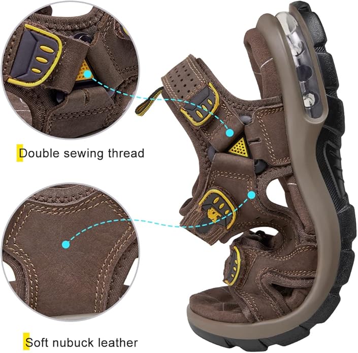 CAMEL CROWN Men's Leather Sandals for Hiking Walking Beach Treads Water Athletic Outdoor with Premium Air Cushion | Waterproof
