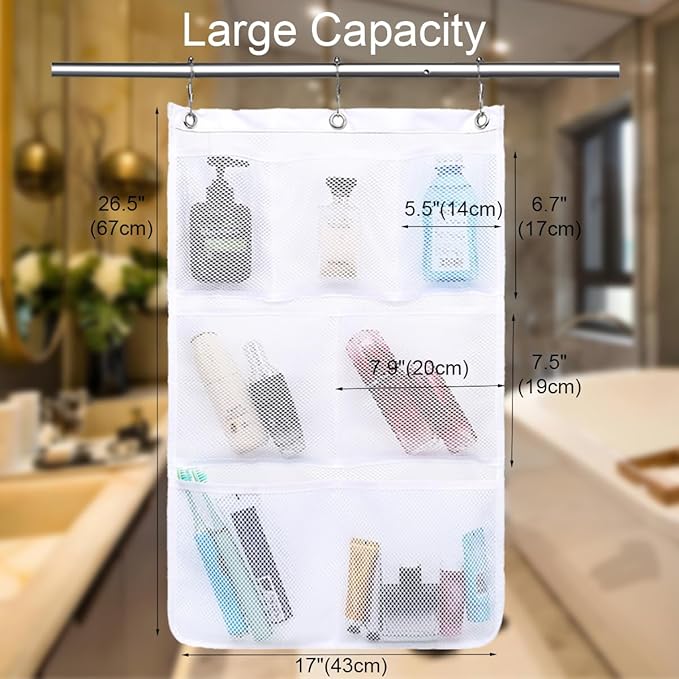 Hanging Mesh Shower Caddy for Bathroom - Quick Drying Portable Shower Organizer with Multiple Pockets for Soap,Shampoo and Cruise Ship Essentials Saving Bathroom Storage,White,2 Pack