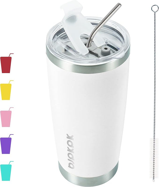 BJPKPK 20 oz Stainless Steel Insulated Tumbler Cups Coffee Mug With Lid And Straw,White