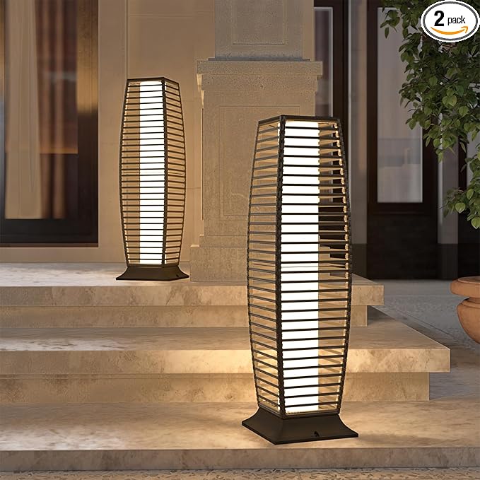 Grand patio 2-Piece Outdoor Floor Lamp Solar Powered Lantern Waterproof Wicker Boho Deck Lights for Garden Porch Decor, Large Crossover