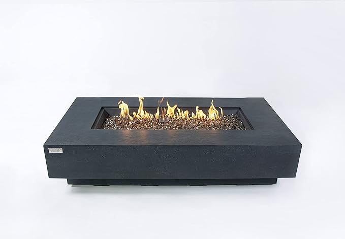 Elementi+ | Positano Gas Fire Pit Cast Concrete 60" Rectangular Fire Table, Outdoor Fire Pit Electronic Ignition | Canvas Cover, Fire Glass and Burner Lid Included | Dark Gray | Natural Gas