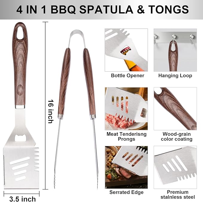 Supernal 21Pcs Deluxe Grill Tool Set Extra Thick Stainless Steel Grill Tool Set for Men Heavy Duty BBQ Tool Set Outdoor Grill with Aluminum Case with Grill Spatula Tongs and Brush Gifts for Men & Dad