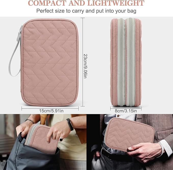 FYY Electronic Organizer, Large Travel Cable Organizer Bag Pouch Electronic Accessories Carry Case Portable Waterproof Double Layers All-in-One Storage Bag for Cable, Cord, Charger, Pattern Pink