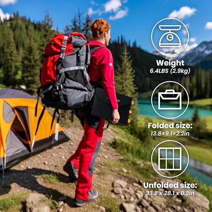 60W Portable Solar Panel for Power Station, 24% High Efficiency Foldable Solar Charger with QC3.0 USB-A PD3.0 DC Output, IP67 Waterproof Solar Panels for Camping RV, Power Outage (Without Generator)