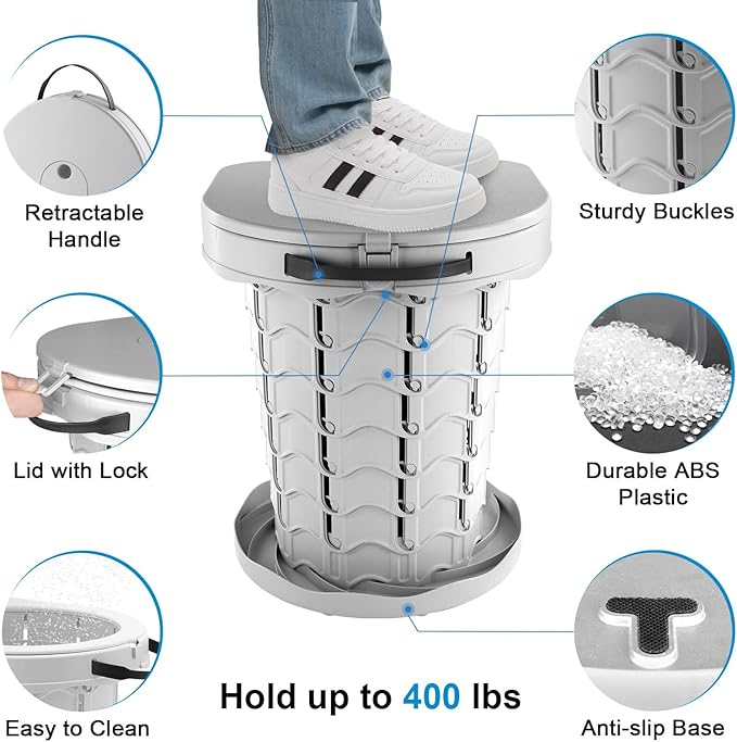 imodomio Retractable Portable Toilet Camping Toilet - Adjustable Height Camp Toilet Portable Potty for Camping, Car, Travel, Boat, Beach, Tent and Emergency Use