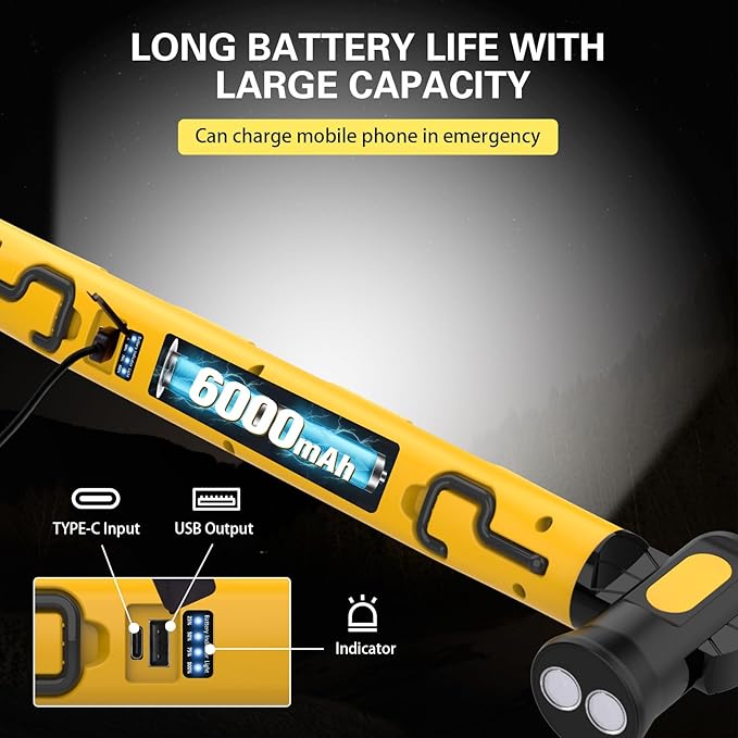 ERAY Cordless Underhood Work Light, 6000mAh/3000LM Rechargeable Worklight with Hook, 3 Modes, 180° Rotatable, Mechanic LED Work Lights for Car Repairing Outdoor Emergency Inspection