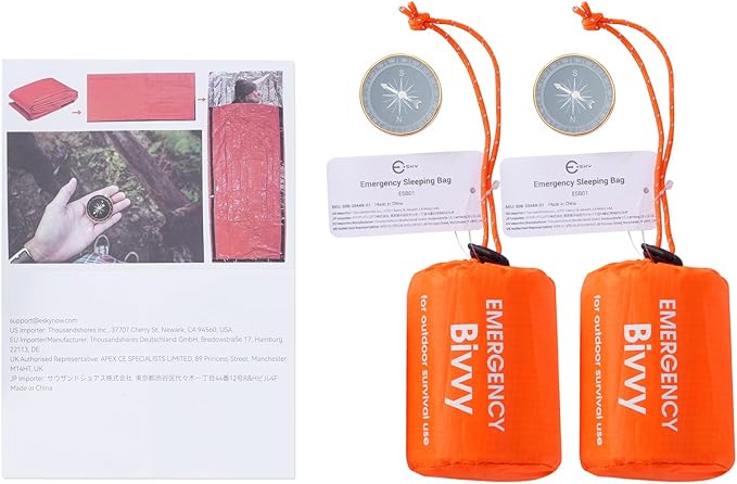 Esky Emergency Sleeping Bag, Portable Emergency Blanket Thermal Bivy Sack, Waterproof Lightweight Survival Gear with Compass for Camping Hiking Outdoor Adventure
