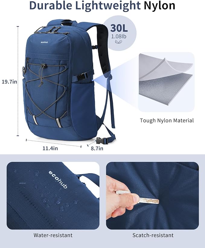 ECOHUB Hiking Backpack 30L Travel Backpack Lightweight Casual Daypack Water Resistant Camping Bag Outdoor Sports Back pack for Men Women