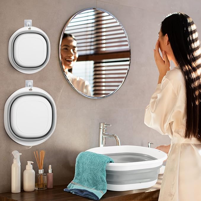 Collapsible Tub Wash Basin Laundry Tub 3 Pack Collapsible Laundry Baskets Foldable Dish Tub Plastic Washtub Space Saving Storage Container for Dishing, Fruit, Camping, Laundry, Hiking & Home (Grey)