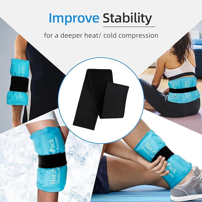 Comfytemp Ice Pack Strap, Stretchable, Reusable, 4pcs, Ice Belt Extender Straps, Stretch Straps, Elastic Hook and Loop Extension Straps Add Length to Most Ice Packs, Multiple Uses