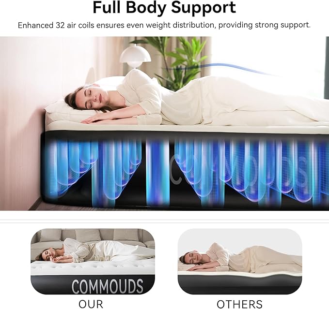 COMMOUDS Twin Air Mattress with Built-in Battery Powered Removable Pump, 13" High Inflatable Mattress, Portable Blow up Mattress, Air Bed for Camping, Home and Guest