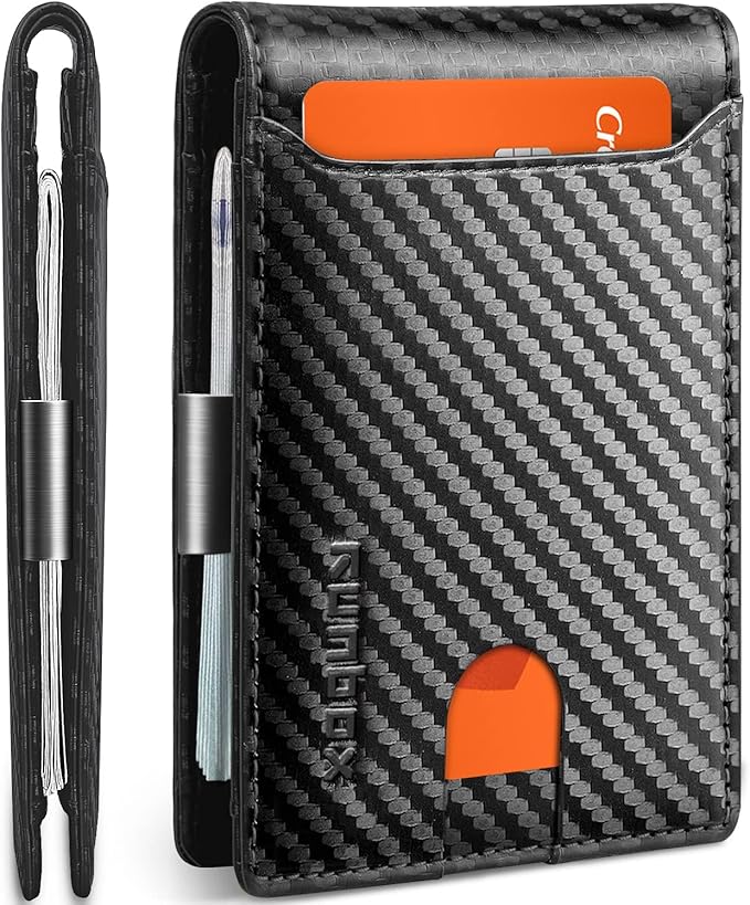 RUNBOX Slim Wallets for Men - Leather Money Clip Mens Wallet - RFID Blocking Front Pocket Bifold Wallet - Thin Credit Card Holder with Gift Box