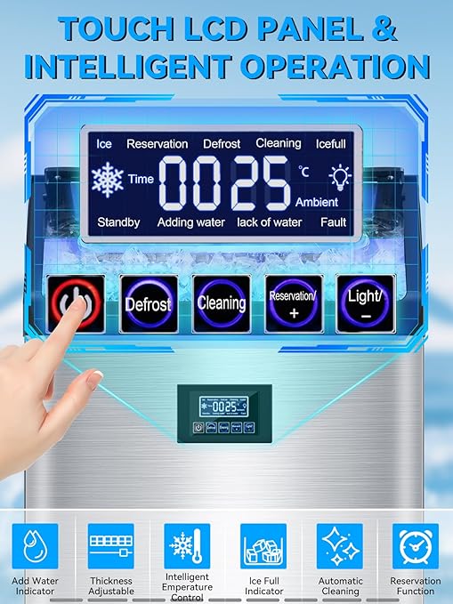 Commercial Ice Maker Machine, 300 Lbs/24H with 115 Lbs Storage Bin, Stainless Steel Freestanding/Under Counter Large Ice Maker with Self-Cleaning for Home, Restaurant, Bar, Cafe