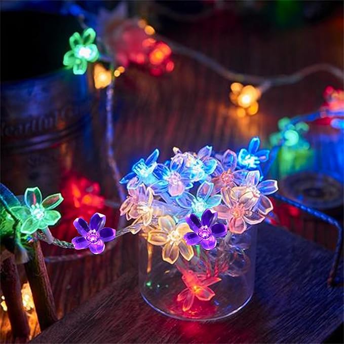 Battery Operated and USB Plug in Fairy Flower String Lights, 9.8 ft 30 LED Cherry Blossom 8 Modes Timer Indoor Bedroom Party Wedding Garden Christmas Easter Tree Hanging Decorations (Multi Color)