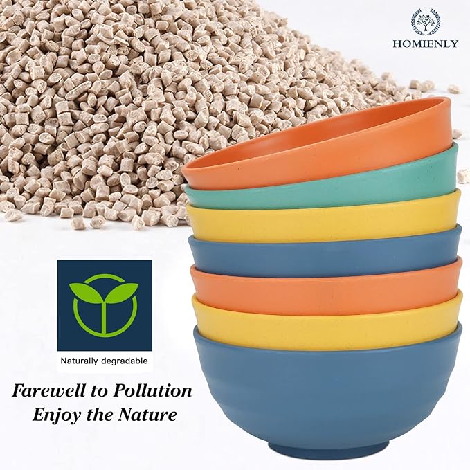 Homienly Large Salad Bowls, Large Soup Bowls Set of 8,Wheat Straw Bowls,Serving Bowl Set for Wedding Parties, 60 Oz Big Bowl for Kitchen, Salad, Soup, Microwave and Dishwasher Safe-Multi Color