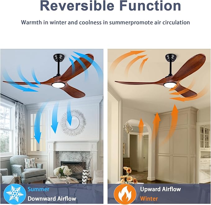 52” Ceiling Fans with Remote/Light/APP,Dimmer and Color, Wooden Ceiling Fan with 3 Wooden Blades for Patio, Living Room, Gazebo, etc. (Black + Walnut)
