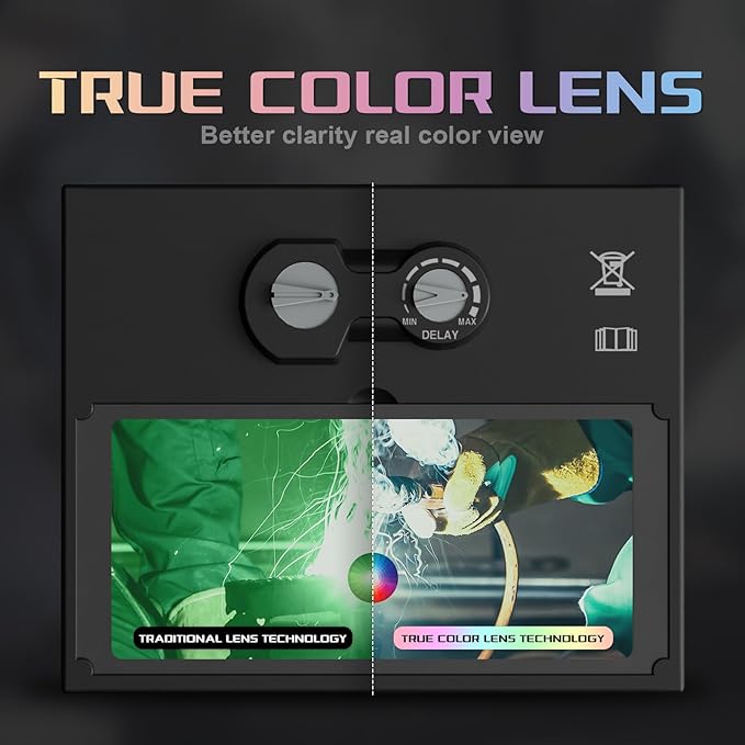 1/1/1/1 Large Viewing Auto Darkening Welding Helmet True Color Solar Powered Weld Hood Wide Shade 4/8.5-12.5 for TIG MIG Arc