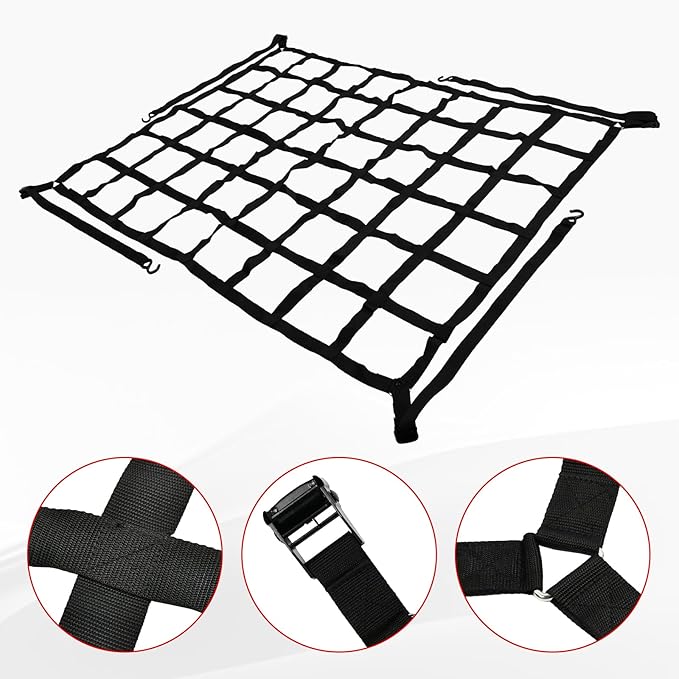 Heavy Duty 66" x 50" Truck Bed Cargo Net with Adjustable Cam Buckles & S-Hooks,5.5' x 4.17' Cargo Net with 1100LBS Capacity for Pickup Truck Bed Trailer SUV Jeeps