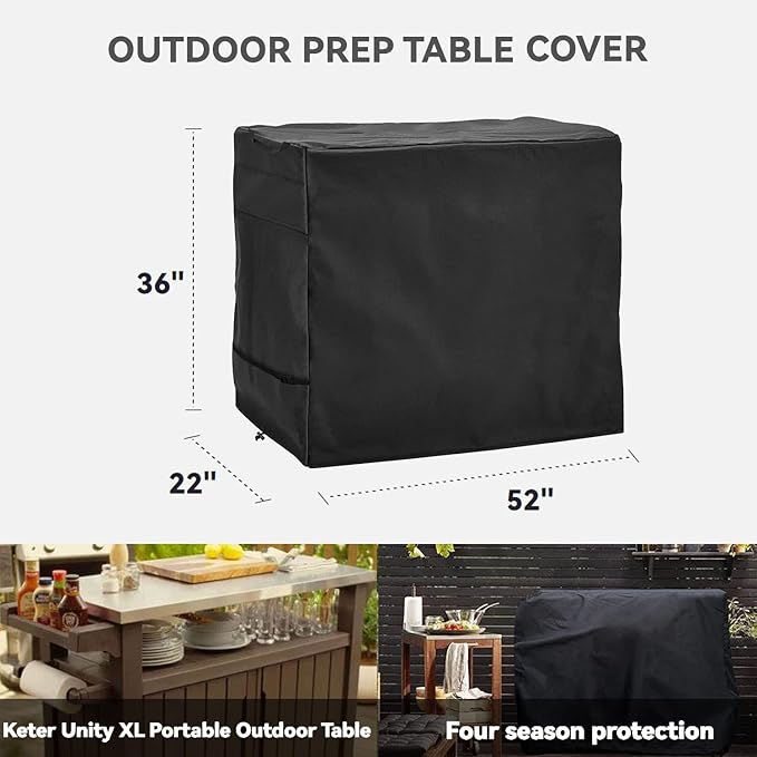 Outdoor Prep Table Cover - Waterproof, Stainless Steel Top Cover for 52 Inch Keter Unity XL Portable Outdoor Table, Compatible with 52 inch Outdoor Utility Cart and Storage Cabinet