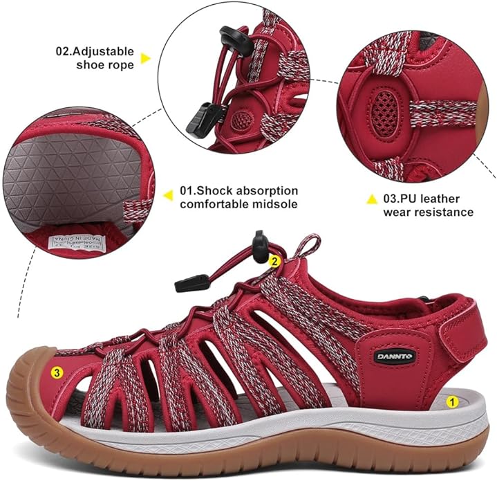 Dannto Women's Closed Toe Hiking Sandals Walking Water Sandal Comfort Athletic Sport Outdoor Sandals
