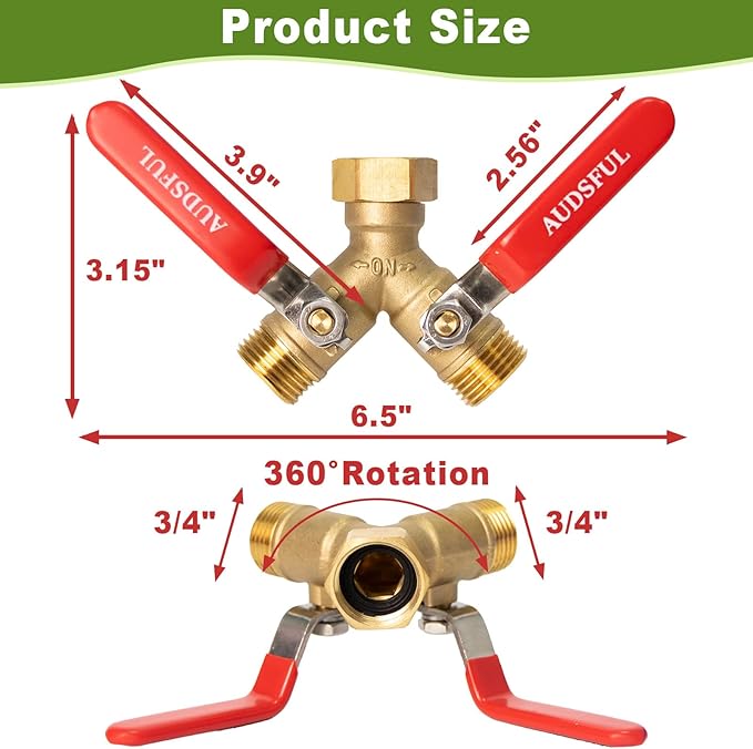 Brass Garden Hose Splitter 2/3/4 Way，Water Hose Splitter with Shutoff，Heavy Duty Outdoor Faucet and Garden Connector，Extension Handles，3/4” GHT Threads