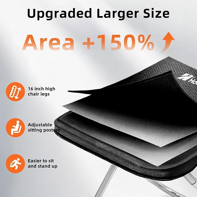 Camping Stool, 16in Tall Portable Folding Stool with Carry Bag, Upgraded Ultralight Chair with Roomy Seat for Adults, Holds 280lbs, Ideal for Hiking, Fishing, Outdoor Use, Black