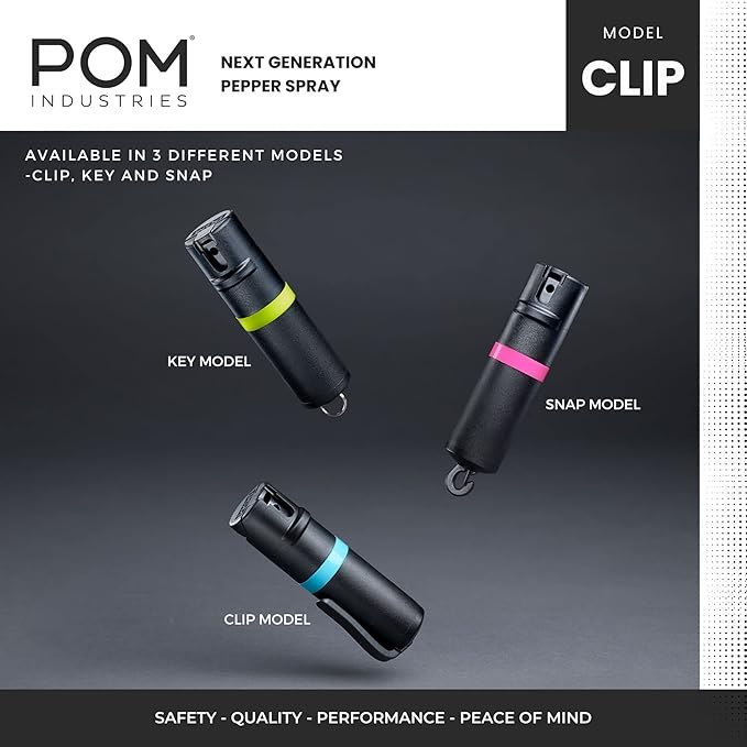 POM Pepper Spray Pocket Clip, Quick Flip Top Safety, Maximum Strength OC Formula with UV Marking Dye, Safe Compact and Tactical Design for Everyday Carry, 25 Bursts, 10 ft Range, 0.5 fl oz
