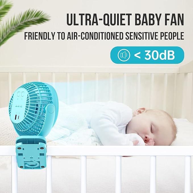 Clip on Fan 65Hrs Camping Fan with LED Light, 12000mAh Battery Operated Fans & PortableFan Rechargeable, Small Desk Fans USB TravelFan for Tent Camping Golf Stroller, Blue