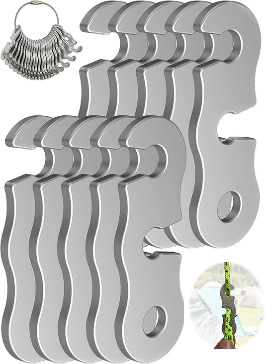 Rope Tensioner Aluminum Alloy Camping Tent Guyline Cord Adjuster Camping of Gear for Camping, Hiking, Backpacking Ultralight Tent Stakes Guy Lines (Sliver, 10 Pack)