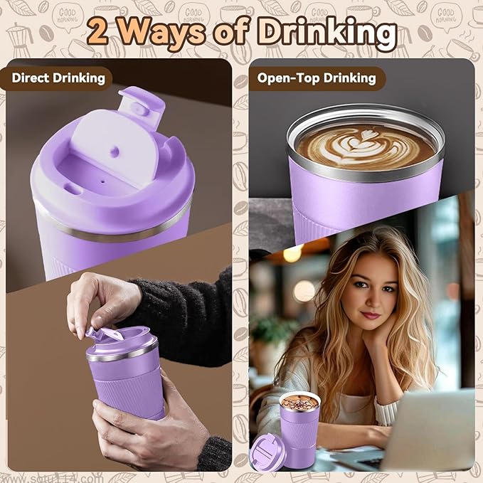 17OZ Travel Coffee Mug Insulated Coffee Cup with Spill Leak Proof Lid, Portable Stainless Steel Tumbler Reusable Hot and Cold Water Mug for Car, Daily, Camping- Purple