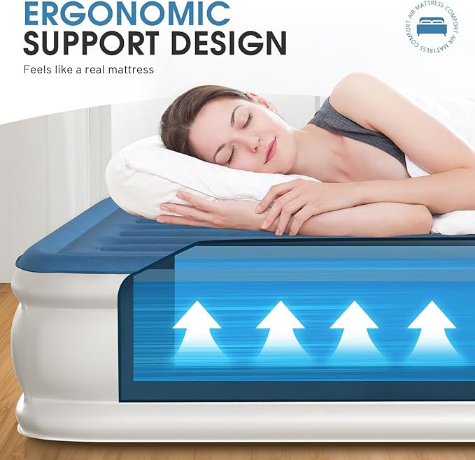 DIVON Air Mattress Queen with Built in Pump,18'' Raised Self Inflatable Mattress,Foldable Blow Up Mattress in 3 Mins,Portable Air Bed for Camping,Travel&Floor,Queen Size Air Matress for Adults,660lbs