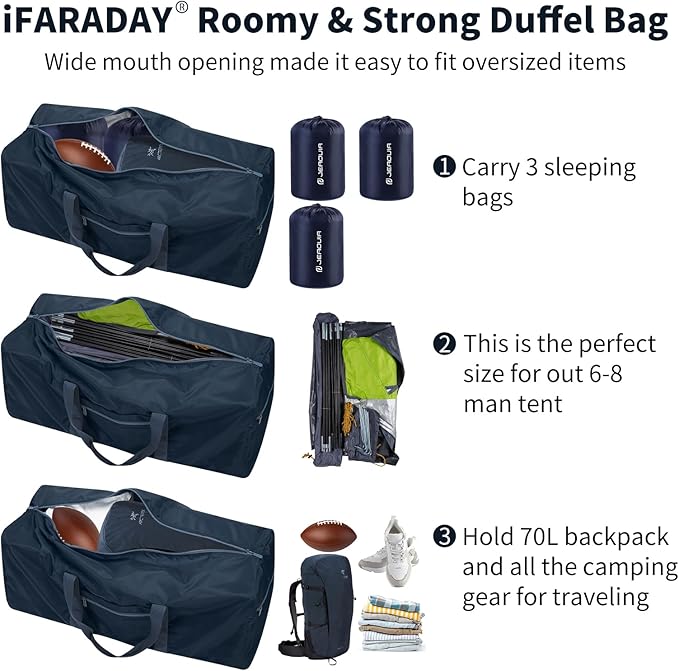 Foldable Duffle Bag for Travel - 75L Large Spare Travel Duffel Bag Lightweight with Trolley Sleeve - Navy