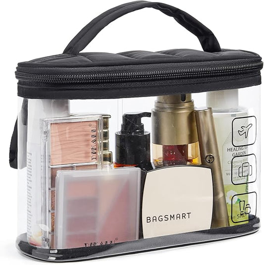 BAGSMART TSA Approved Toiletry Bag, Clear Makeup Cosmetic Bag Organizer, Quart Size Travel Bag for Toiletries, Carry-on Travel Accessories Essentials, 1 Pack-Black