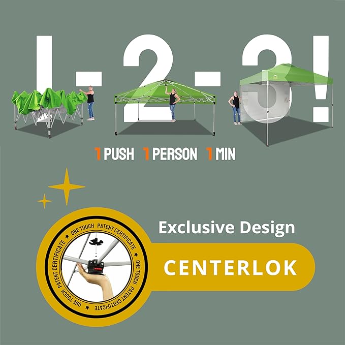 CROWN SHADES 10x10 Pop Up Canopy with 1 Side Wall - Beach Tent with One Push Setup - Outdoor Sun Shade for Events, Parties, Camping - Gazebo with STO-N-Go Cover Bag (Green)