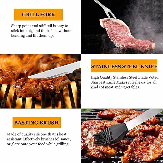 MUJUZE Grilling Accessories,20pcs BBQ Accessories Set,Grilling Gifts for Men Dad Fathers Day,Stainless Steel BBQ Tools for Men with Apron,Grill Tools Set for Outdoor,Camping,Backyard