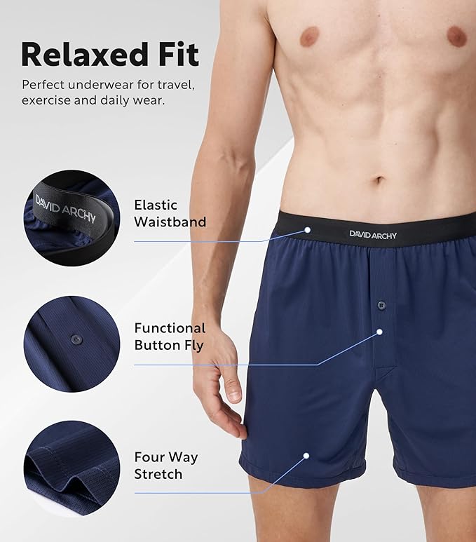 DAVID ARCHY Mens Boxer Shorts Underwear Quick Dry Breathable Mens Boxers Moisture Wicking Boxers for Men 3 or 5 Pack