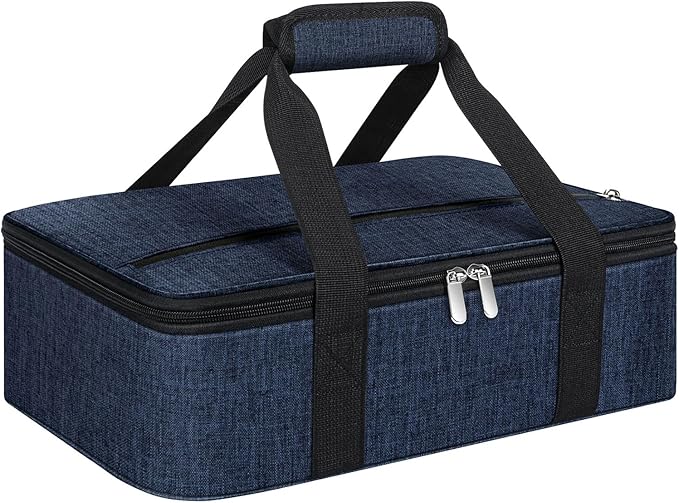 Insulated Casserole Carrier, Portable Casserole Carrier for Hot or Cold Food Lunch Tote Warmer or Cooler Bag, Lasagna Lunch Bag for Potluck Parties- Fits 9" x 13" Baking Dish-Navy blue